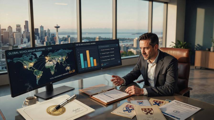 Study Abroad in United States 2026 Complete Guide financial underwriting director reviewing US academic capitalization dashboards