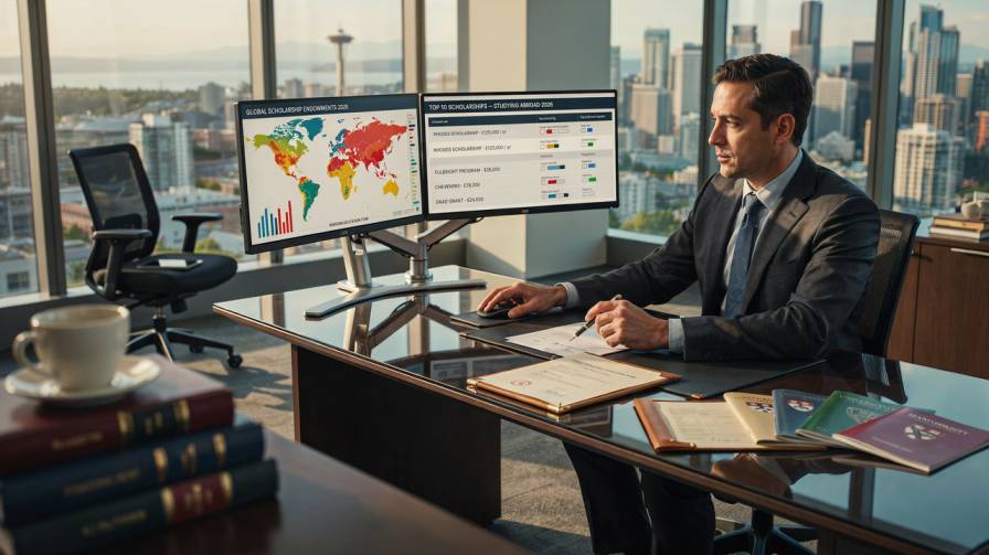 Top 10 Scholarships for Studying Abroad in 2026 enterprise director reviewing B2B institutional academic funding dashboards